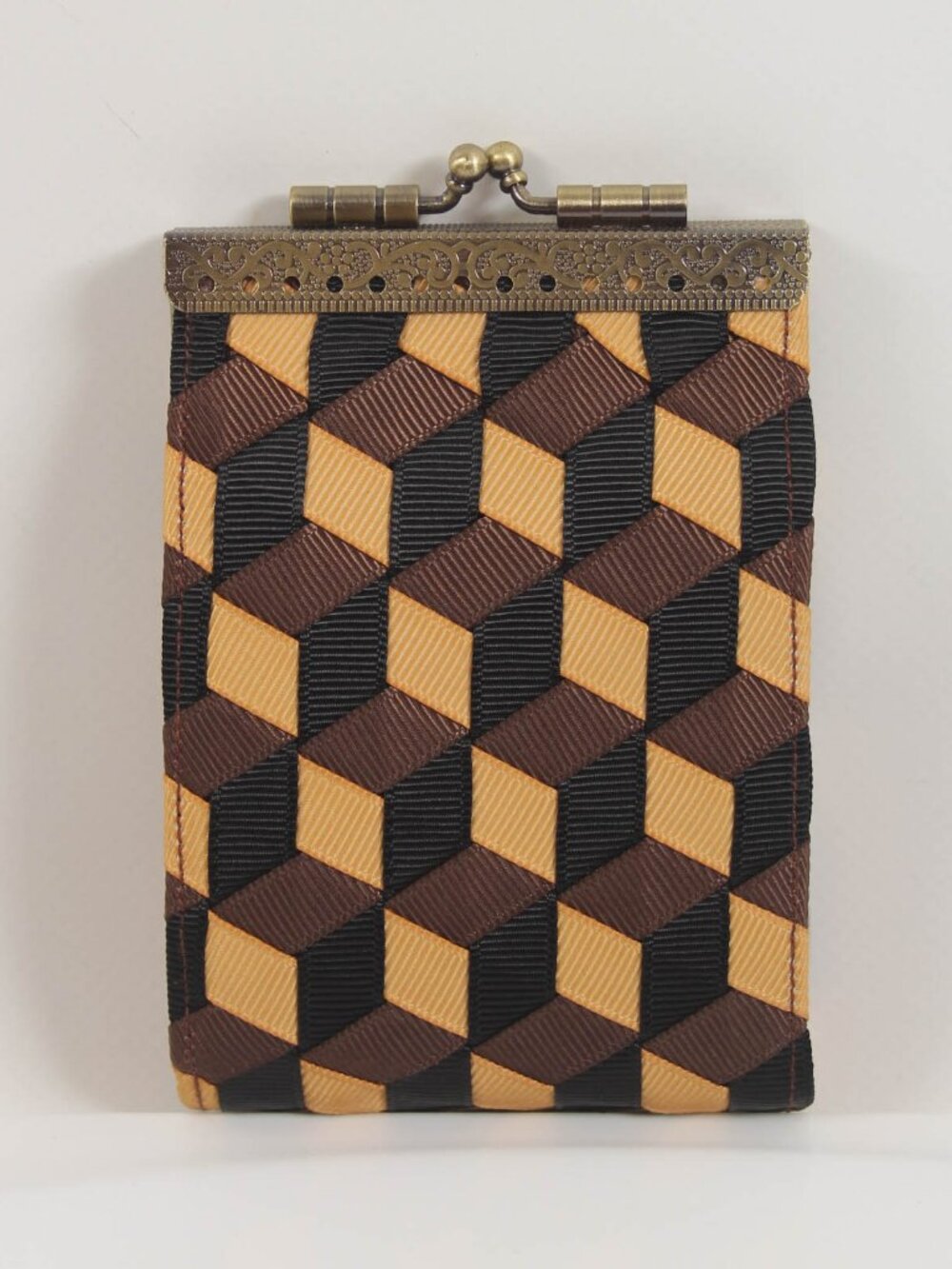 Cathayana Geometric Woven Accordion Card Holder Kiss Lock Wallet